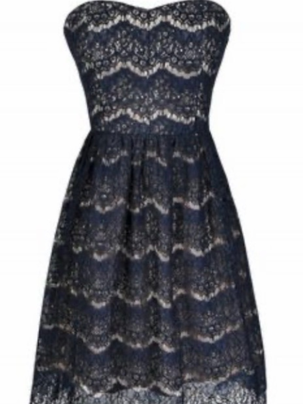 NWOT Ya Los Angeles Navy and Ivory Strapless Lace Dress